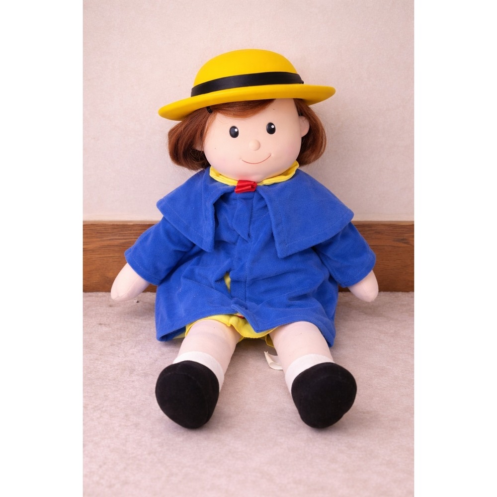 1998 Madeline Doll Kids Gifts Blue Coat Yellow Hat Plush Cloth Doll 16"